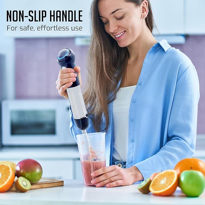 OVENTE Cordless Immersion Hand Blender, 300W Rechargeable Handheld Portable Stick Mixer with Speed Pulse Activating Sensor and Stainless Steel Blades for Smoothies, Shakes or Baby Food, Black HR995B