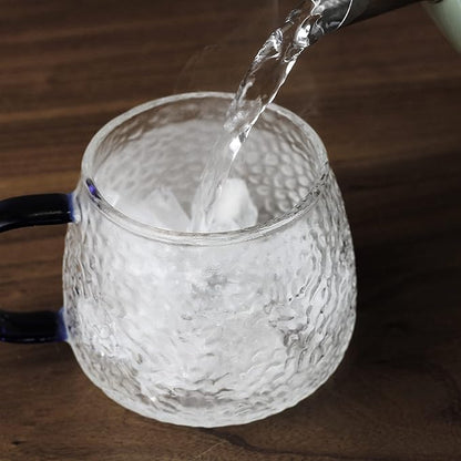 LUXU Hammered Tea Cups,Glass Coffee Mugs,Set of 6 Coffee Cups with Different Color Handles-15 oz,Prefect for Cappuccino,Latte,Water,Mocha,Milk,Widely Used for Cafes,Home and Office