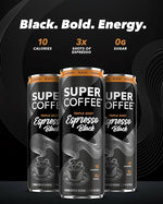 Load image into Gallery viewer, SUPER COFFEE Espresso, Iced Keto Coffee (0g Added Sugar, 10 Calories) [Triple Shot Black] 11 Fl Oz, 12 Pack | Cold Brew, Smart Coffee Drinks - SoyFree GlutenFree