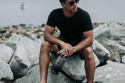 HYDRO CELL Stainless Steel Insulated Water Bottle with Straw - For Cold & Hot Drinks - Metal Vacuum Flask with Screw Cap and Modern Leakproof Sport Thermos for Adults (Graphite/Black 32oz)