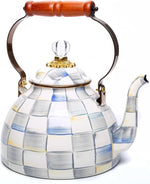 Load image into Gallery viewer, MACKENZIE-CHILDS Enamel Tea Kettle, Stylish Tea Kettle for Stovetop, Grey-and-White Sterling Check, 3 Quarts