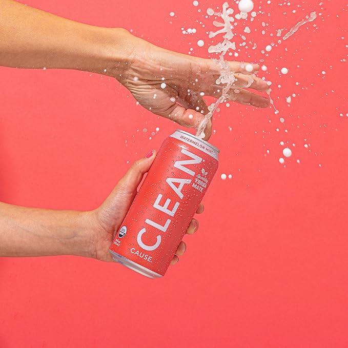 CLEAN Cause Low Calorie Watermelon Mint Sparkling Yerba Mate Tea, 160mg Caffeine, Organic, Low Sugar, Healthy Alternative to Energy Drinks (16oz cans, 12-Pack Case)