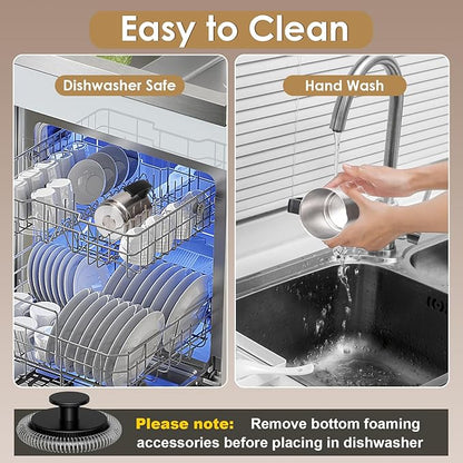 Milk Frother, 16.9 OZ Milk Frother and Steamer, 4 in 1 Electric Milk Frother Dishwasher Safe, Durable Silent Working Frother for Coffee, Hot and Cold Foam Maker, Black