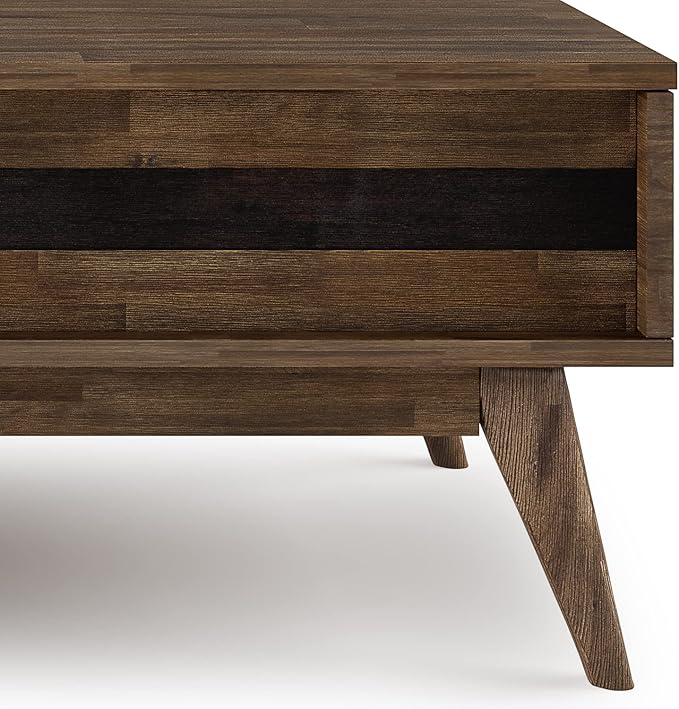 SIMPLIHOME Clarkson Lift Top Coffee Table - 48 inch Wide Solid Acacia Wood Mid-Century Cocktail Table in Rustic Natural Aged Brown, Stylish Living Room Table with Storage Compartment and Open Shelf