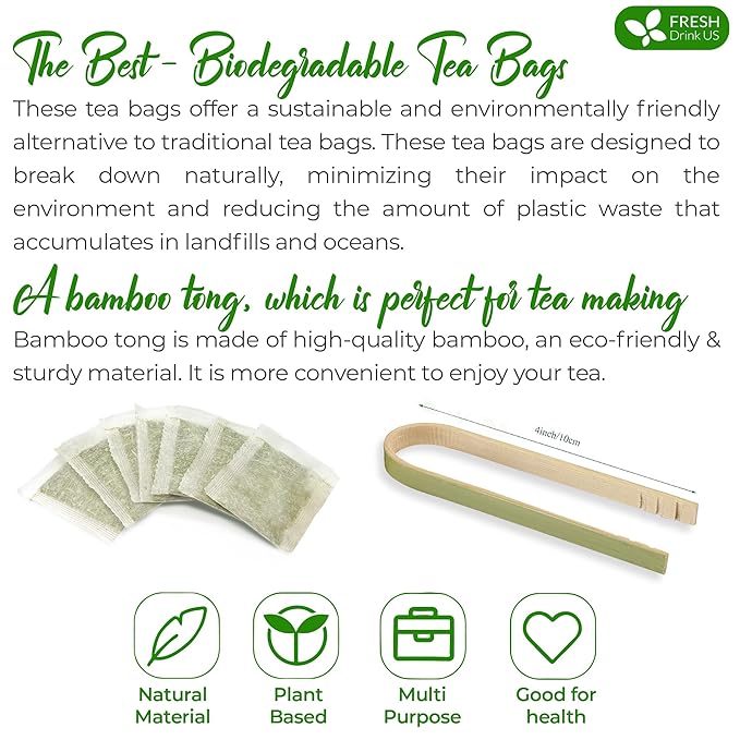 FreshDrinkUS, Premium 75 Ginkgo Biloba Leaf Tea Bags, 100% Natural & Pure from Ginkgo Biloba Leaves. Loose Leaf Herbal Tea. Made with Eco-Conscious Tea Bags. No Sugar, No Caffeine, No Gluten, Vegan.