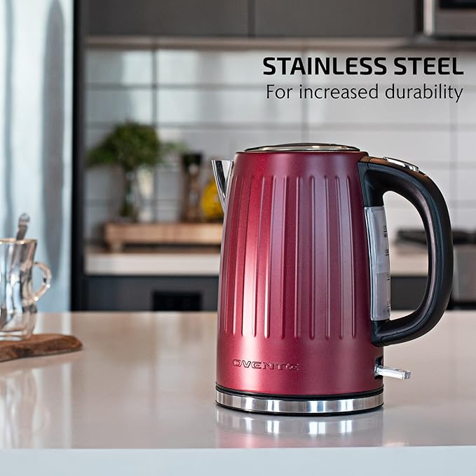 OVENTE Electric Kettle, 1.7L Stainless Steel Fast Boiling Water Heater with 1750W Power, BPA Free & Cordless Body, Auto Shut-Off, Boil-Dry Protection, Indicator Light & Removable Filter, Maroon KS711M