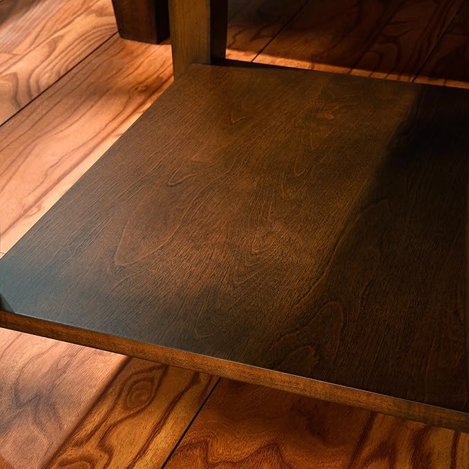 PADMA HOUSE Solid Wood End Table with Shelf, Vintage Rectangle Sofa Side Table with Dual Hourglass Tabletop, Apartment Telephone Table with Curved Legs for Living Room, 19.7 * 17.7 * 19.7in