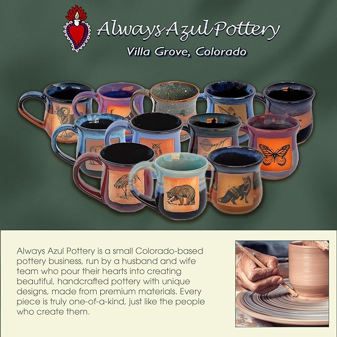 ALWAYS AZUL POTTERY Bearwrap 14 Oz. Mug in Seamist Glaze - Handmade Ceramic Coffee Mug - Stylish and Unique Handcrafted Artistic Drinkware - Polished Clay Cups, Great for Coffee, Tea, and Art Lovers