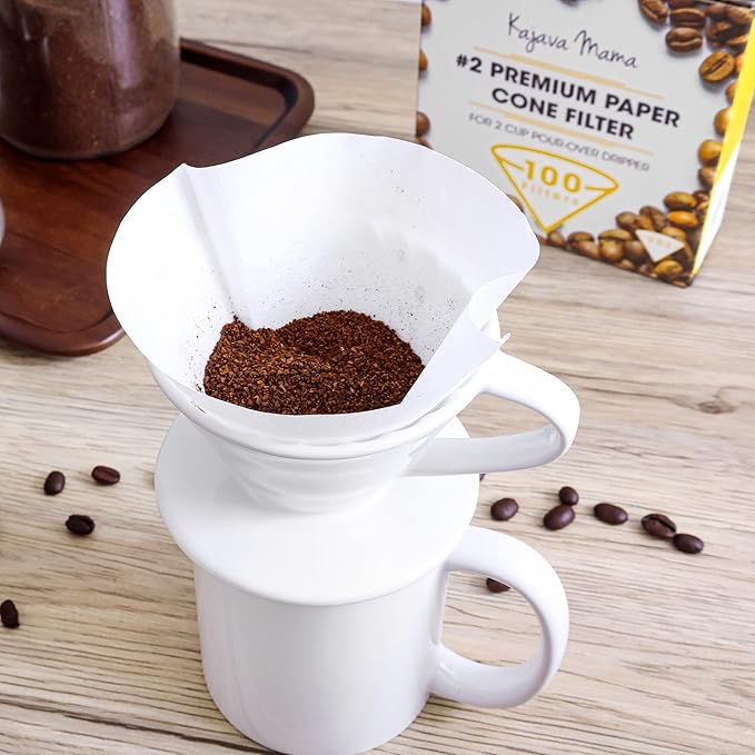 Pour Over Coffee Dripper - Ceramic Slow Brewing Accessories for Home, Cafe, Restaurants - Easy Manual Brew Maker Gift - Strong Flavor Brewer - V02 Paper Cone Filters - Brown, 2 Cup size