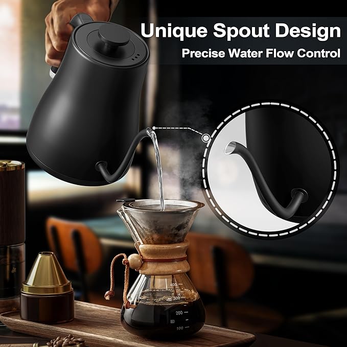 Stariver Gooseneck Electric Kettle with 5 Temperature Control Presets, Pour Over Coffee Kettle ±2℉ Temp Control, 1.2L Gooseneck Kettle, for Tea& Coffee, Stainless Steel Interior, 1000W, Black