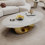 Load image into Gallery viewer, Marble Grain Coffee Table with Gold Stainless Steel Pedestal,Modern Coffee Tables,Oval Living Room Table with Faux Marble Top &amp; Luxury Legs,Sintered Stone Cocktail Center Table,49.20inch