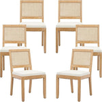 Load image into Gallery viewer, French Country Dining Chairs Set of 6, Beige Modern Kitchen &amp; Dining Room Chairs, Rattan Dining Chair with Linen Upholstered Cushion, Low Cane Back, Wood Legs, Sillas de Comedor (Beige, 6 Pcs)