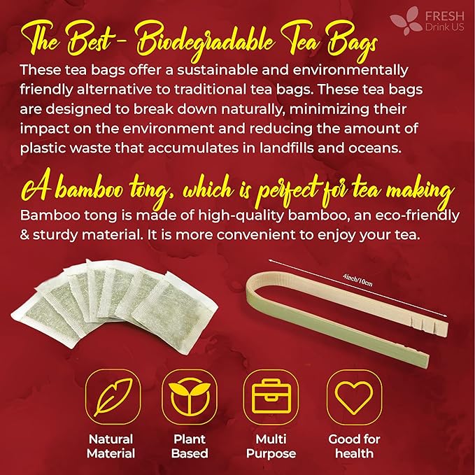 FreshDrinkUS, Premium 140 Hibiscus Flowers Tea Bags, 100% Natural, Handmade & Pure from Hibiscus Flowers. No Sugar/Caffeine/Gluten, Vegan. Tart & Refreshing, Hot or Ice Tea, Great For All Seasons