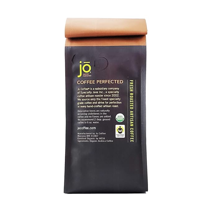SMOOTH JO DECAF: 12 oz. Organic Dark French Roast Ground Coffee, Swiss Water Process, Rich Creamy Fair Trade Certified, 100% Arabica Coffee, Certified Organic, Gluten & Chemical Free by Jo Coffee®