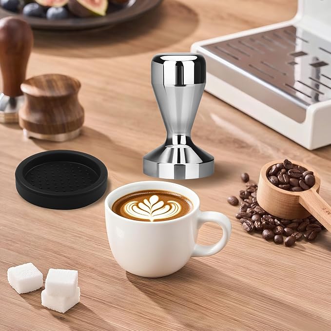 58MM Coffee Tamper, Espresso Press with Silicone Tamper Mat, Stainless Steel Coffee Press for Coffees Grounds Barista Espresso Machines Accessory