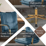 Load image into Gallery viewer, MOJAY Mid-Back Ergonomic Leather Office Chair, Modern Upholstered Executive Desk Chair with Gold Frame Armrest Computer Task Chair (DarkBlue)