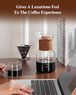 Load image into Gallery viewer, Pour Over Coffee Maker with Double-Layer Stainless Steel Filter, 20 oz Pour Over Coffee Dripper, Glass Carafe with Vintage Leather Collar and Cork Lid &amp; Filter Stand for Espresso