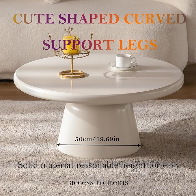 Chic Coffee Table with Smooth Fininsh & Stable Large Base, Minimalism Low Center Table for Farmhouse Living Room (J-Round)