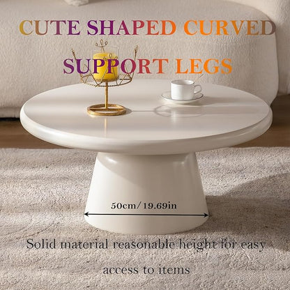 Chic Coffee Table with Smooth Fininsh & Stable Large Base, Minimalism Low Center Table for Farmhouse Living Room (J-Round)