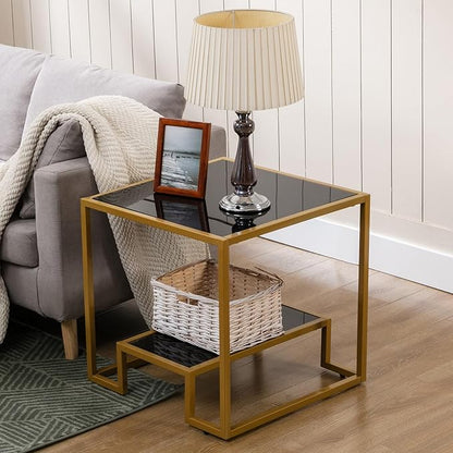 COSVALVE Simple Modern Glass 3-Piece Table Set, Includes Coffee Table and 2 End Tables, Brass