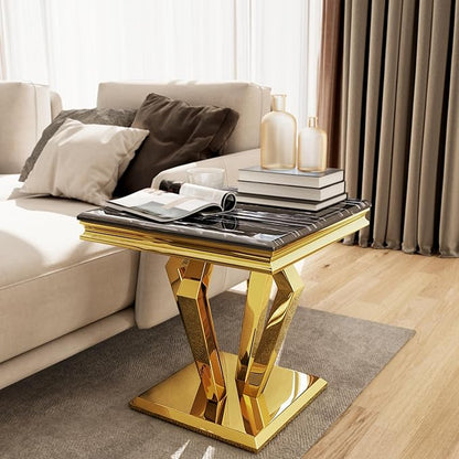 Living Room Table Set - 3 Piece Coffee Table With 2 End Tables, Black and Gold for Home Apartment Office