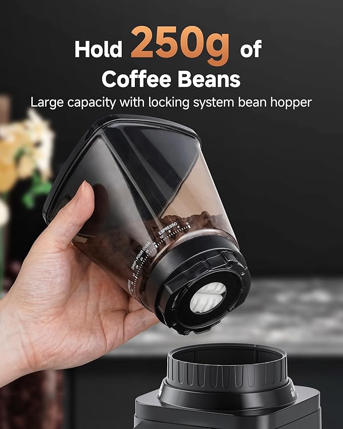 Anti-Static Espresso Grinder with Self-Cleaning Burr, 48 Precise Settings, Coffee Grinder for Home Use, Coffee Bean Grinder with Storage Box & Dosing Cup, Less Mess, More Flavor,Black