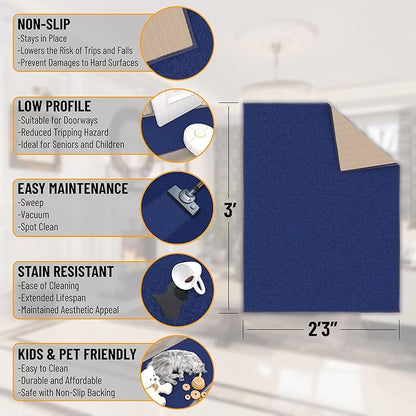 Ottomanson Rugs for Entryway 2'3" x 3' Non Slip Solid Small Area Rugs Durable Front Door Mat Rug Stain Resistant Entrance Rugs for Bathroom Kitchen Bedroom & Living Room, Navy