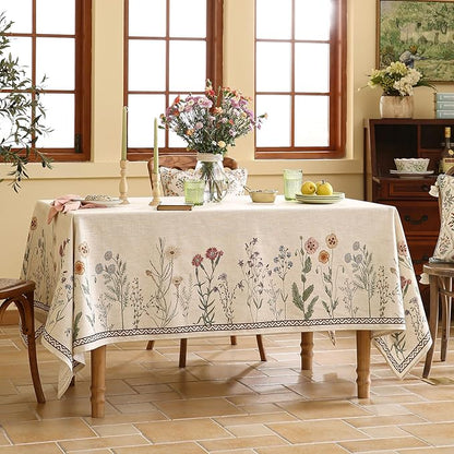 Designer Off White Linen Long Rectangle Tablecloth,Floral Elegant Table Cloth,Stain Resistant Vintage Decor Tablecloths for Dining Thanksgiving Kitchen Christmas,63"*102"-Serenity G
