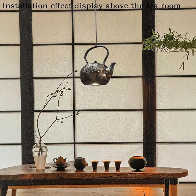 Chinese Retro Tea Kettle Pendant Light Handmade Craft Ceiling Mount 9 Inch for Dining Room Bar Bedroom 3000k