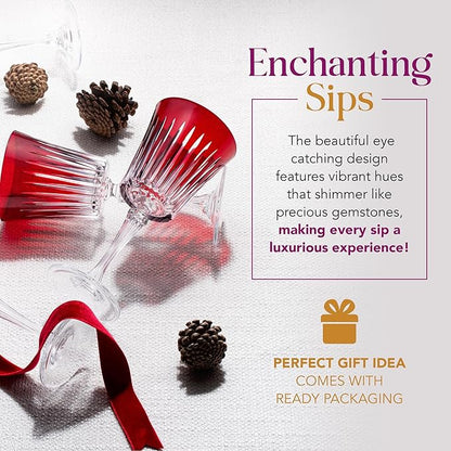 Barski European Wine Glasses - Set of 6 Goblets for Red or White Wine - Elegant Colored Glassware Water Stemware - Gift Ready, Ruby, 7.5 oz