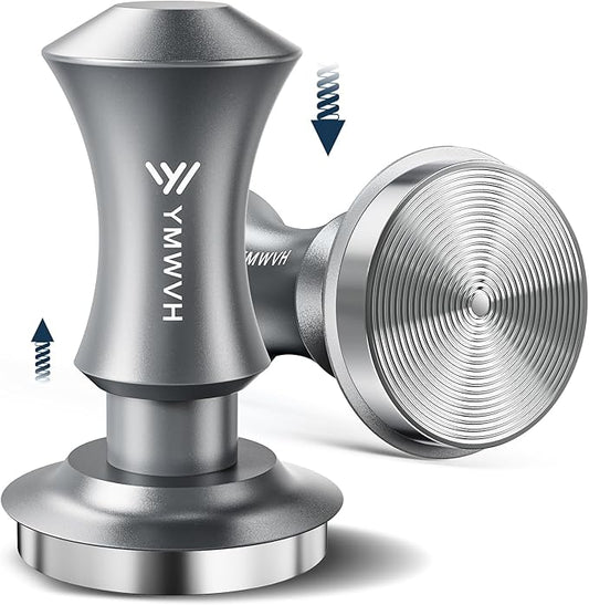 Espresso Tamper 53.3mm, YMWVH Premium Barista Espresso Coffee Tamper Silver with Dual Spring Loaded 100% Stainless Steel Ripple Base, Constant 30lb, Compatible with Breville 54mm Portafilter