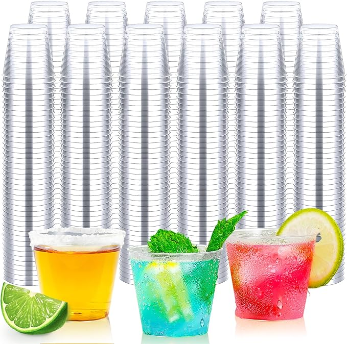 1000Count 1OZ Clear Hard Plastic Shot Cups - Mini Shot Glasses for Tequila, Whiskey, Vodka & Liquor, 1Oz Small Cup for Sauces & Dips, Perfect for Parties