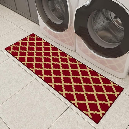 Ottomanson Hallway Runner Rug 20" x 59" Non Slip Trellis Area Rugs Easy to Clean Laundry Rug Runner Durable & Pet Friendly Floor Carpet Runners for Hallways Entryway Living Room Kitchen Bathroom, Red