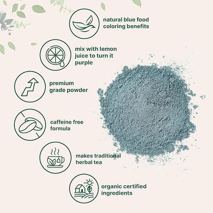 Micro Ingredients Organic Butterfly Pea Flower Powder, 8 oz | Herbal Tea Powder for Hot or Iced Drinks | Natural Blue & Purple Color | Rich in Antioxidants | Caffeine-Free, Non-GMO, No Sugar