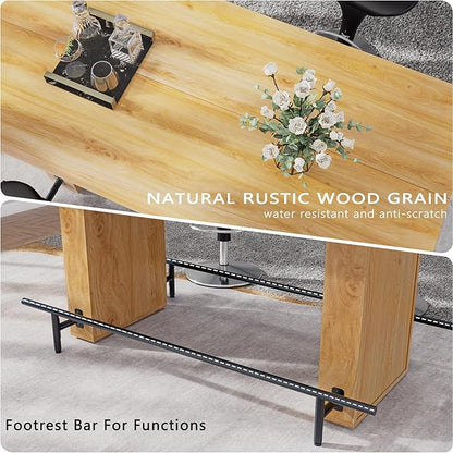 63 Inch Wide Bar Table with Sturdy Footrest – Counter Height Dining Table for 4-6 People – Industrial Kitchen Pub Table, Perfect for Small Space, Living Room, Cafe & Home Bar
