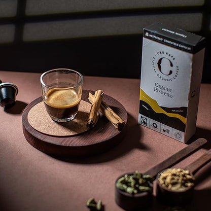 Cru Kafe Ristretto USDA Organic Espresso Coffee Capsules (10 Pods) Fairtrade Coffee Pods Compatible with Nespresso Original Line and Pixie Machines