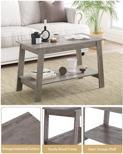 31.5 Inch Coffee Table with 2-Tier Storage – Modern Industrial Farmhouse Coffee Table for Living Room, Compact Durable MDF & Particle Board, Easy Assembly, Black Center Table for Living Room or Office