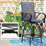 Load image into Gallery viewer, PHI VILLA 5 Piece Patio Bar Set, High Top Outdoor Dining Table and Chairs with Swivel Bar Stools (Gray) &amp; Wood-Like Steel Rectangle Bar Table for Yard, Deck, Garden and Kitchen