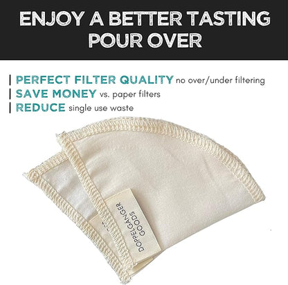 (2-Pack) Reusable Organic Cotton Filters for Hario V60 and Origami Style Pourover Coffee Filters, Ceramic Cup, Glass, Plastic Dripper (Size 01, 1-2 Cups)