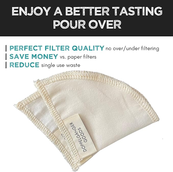 (2-Pack) Reusable Organic Cotton Filters for Hario V60 and Origami Style Pourover Coffee Filters, Ceramic Cup, Glass, Plastic Dripper (Size 01, 1-2 Cups)