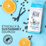 Load image into Gallery viewer, Stella Blue Whole Bean Coffee, Positive Vibes Blend, Light Roast Vanilla, Fruity Notes 100% Arabica Beans, Ethically Sourced from Central and South America, Smooth Balanced, 12oz Bag
