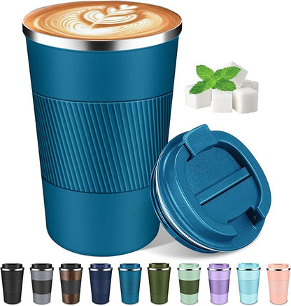 Coffee Travel Mug 12 oz & 17 oz Insulated Coffee Mug with Lid Portable Spill-Proof Coffee Travel Mug No Handle Reusable Stainless Steel Mug Keeps Cold and Hot Suitable for Car, Daily, Travel and Gifts