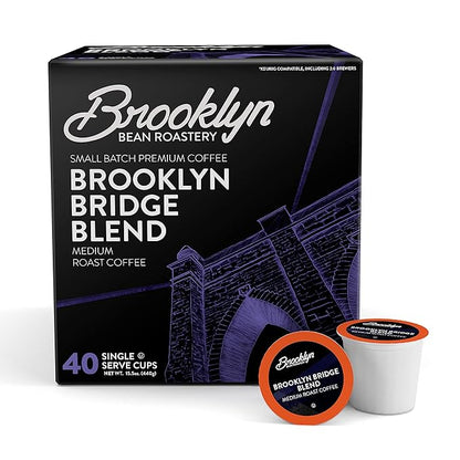 Brooklyn Beans Brooklyn Bridge Blend Gourmet Coffee - Compatible with Keurig 2.0 K Cup Brewers, 40 Count, Rich and Bold Medium Roast