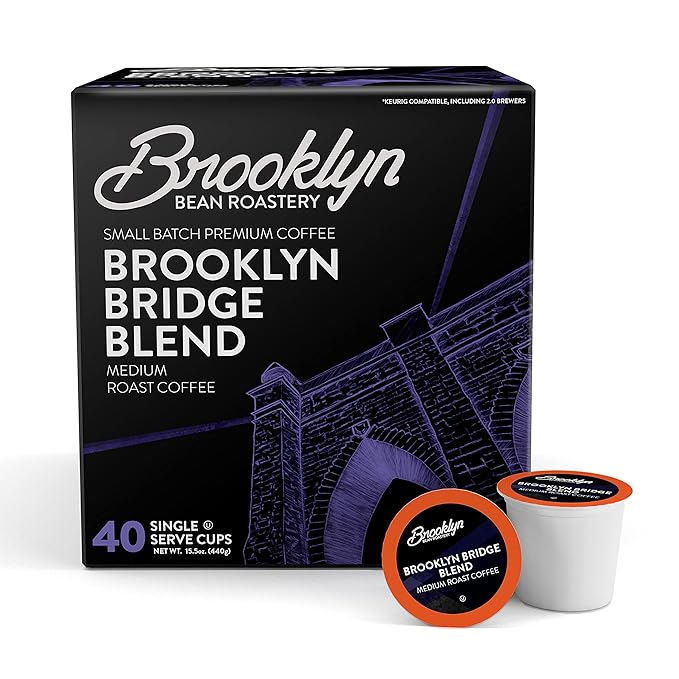 Brooklyn Beans Brooklyn Bridge Blend Gourmet Coffee - Compatible with Keurig 2.0 K Cup Brewers, 40 Count, Rich and Bold Medium Roast