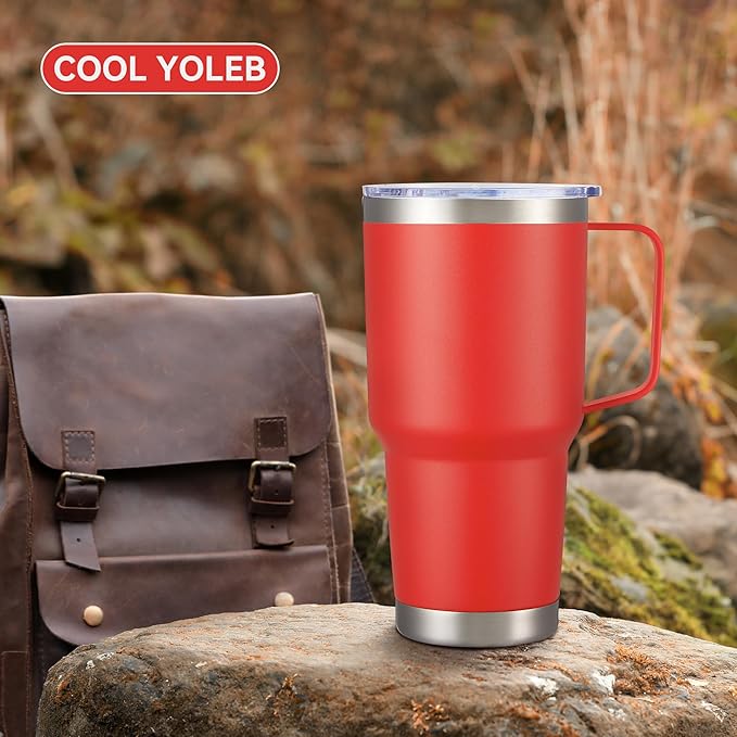 30 oz Tumbler with Handle and Lid, Stainless Steel Tumblers Bulk Double Wall Vacuum Insulated Travel Mug Leak Proof Cup Keep Drinks Cold and Hot Red, 4 Pack