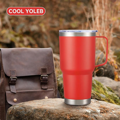 30 oz Tumbler with Handle and Lid, Stainless Steel Tumblers Bulk Double Wall Vacuum Insulated Travel Mug Leak Proof Cup Keep Drinks Cold and Hot Red, 4 Pack