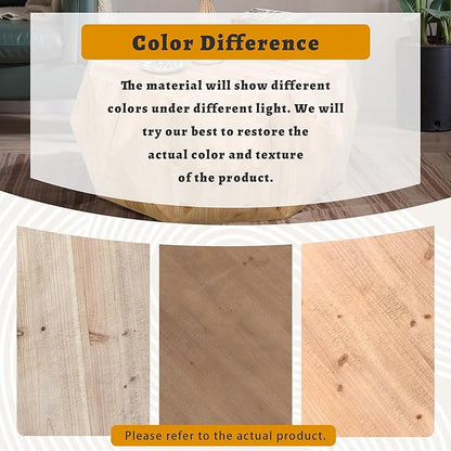 38" Modern Farmhouse Coffee Table, Drum Coffee Table for Office, Dining Room and Living Room, Nature