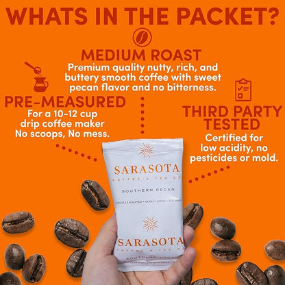 Coffee Packets – Butter Pecan Ground Packs, Gourmet Medium Roast, Low Acid 2oz Pre-Measured Bags for 12-Cup Drip Brewers, Bulk Southern Texas Pecan Single-Pot Pouches, 36 Count