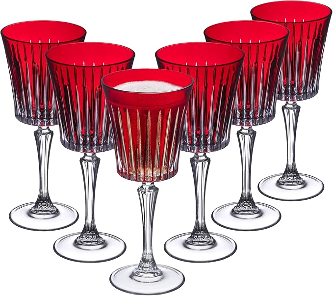 Barski European Wine Glasses - Set of 6 Goblets for Red or White Wine - Elegant Colored Glassware Water Stemware - Gift Ready, Ruby, 7.5 oz