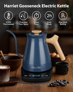 Load image into Gallery viewer, Harriet Gooseneck Electric Kettle - 1200W Fast Heat, 0.8L Stainless Steel, Precision Temp Control &amp; Timer, Wood Handle, Pour Over Coffee and Tea, Blue